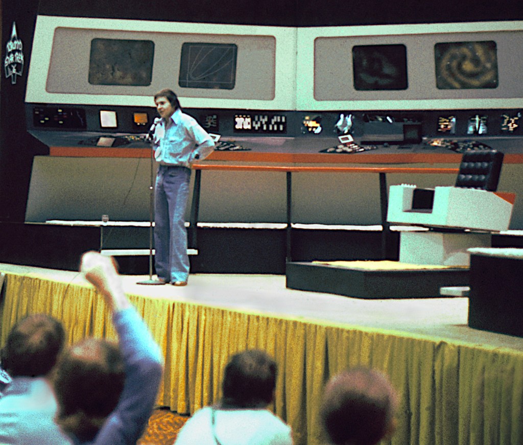 Walter Koenig on the bridge set, entertaining the crowd. 