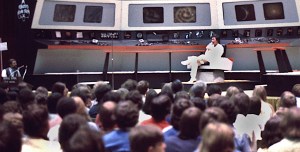 Star Trek actor George Takei on stage, in a long shot. 