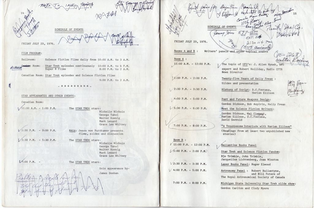 A double page from McKee's convention program, featuring hand-written notes and to-do lists. 