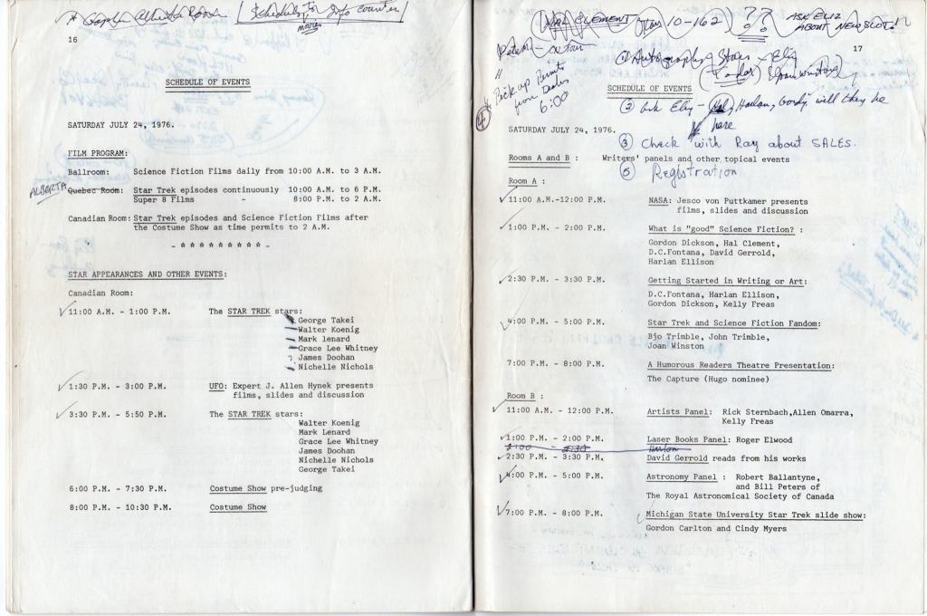 A double page from McKee's convention program, featuring hand-written notes and to-do lists. 