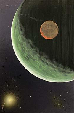 An image of a painting by Elizabeth Pearse, showing a space scene. 