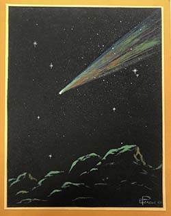 An image of a painting by Elizabeth Pearse, showing a space scene. 