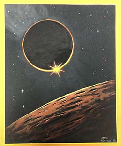 An image of a painting by Elizabeth Pearse, showing a space scene. 