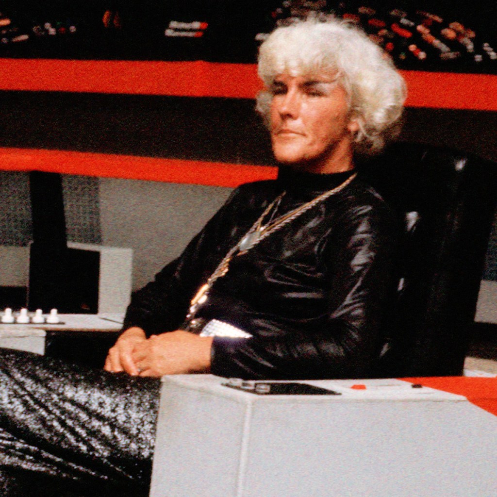 Elizabeth Pearse, sitting in the captain's chair on the bridge set at the CNE.