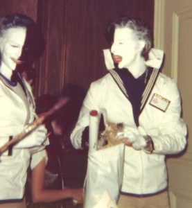 Two convention goers cosplaying as Lokai and Bele from the Star Trek episode Let That Be Your Last Battlefield. 